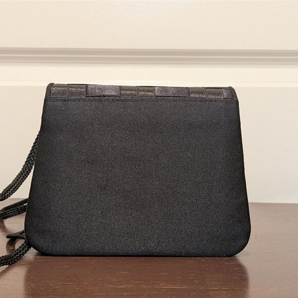 Vintage Black Woven Satin Mini Purse with Strap - Picture 3 of 5
